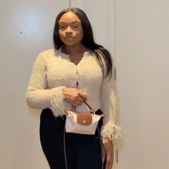 Zara Beige Fringe Cardigan - Picture 4 of 11